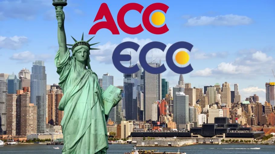 Statue of Liberty with the New York City skyline, overlaid with ACC and ECC logos.