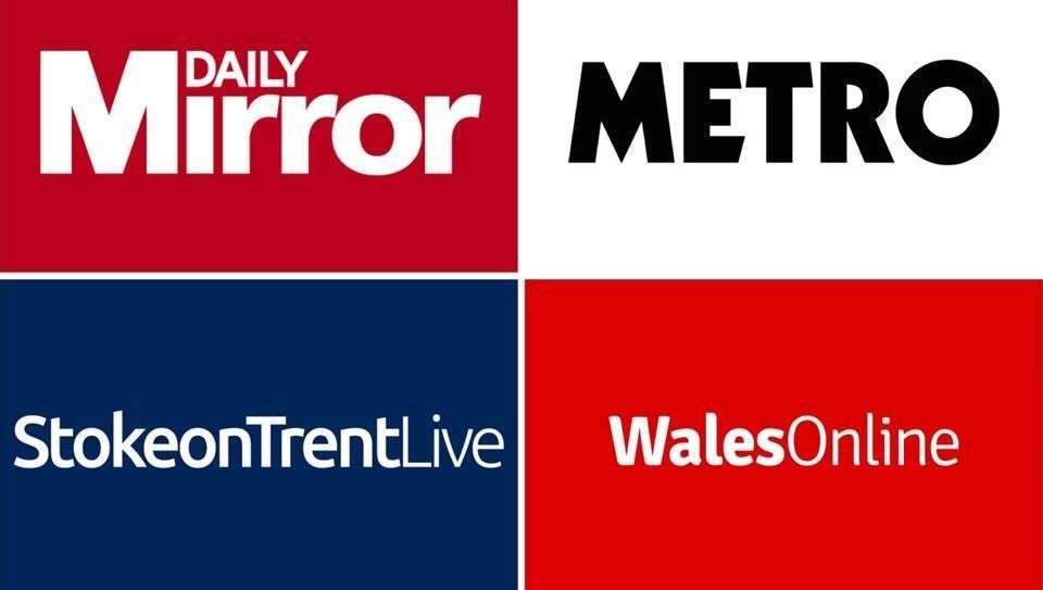 Logos of UK news outlets Daily Mirror, Metro, StokeonTrentLive and WalesOnline in a four-panel grid