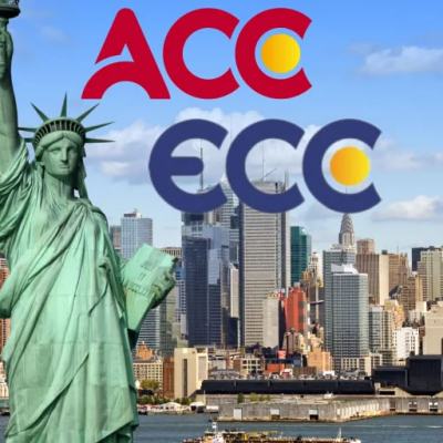 Statue of Liberty with the New York City skyline, overlaid with ACC and ECC logos.