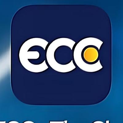 ECC smartphone app icon with “ecc” lettering on a blue background